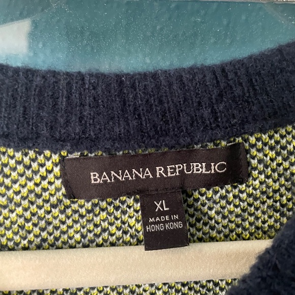 Banana Republic Aire Puff-Sleeve Sweater, Navy & Chartreuse Plaid, XL - Picture 8 of 8